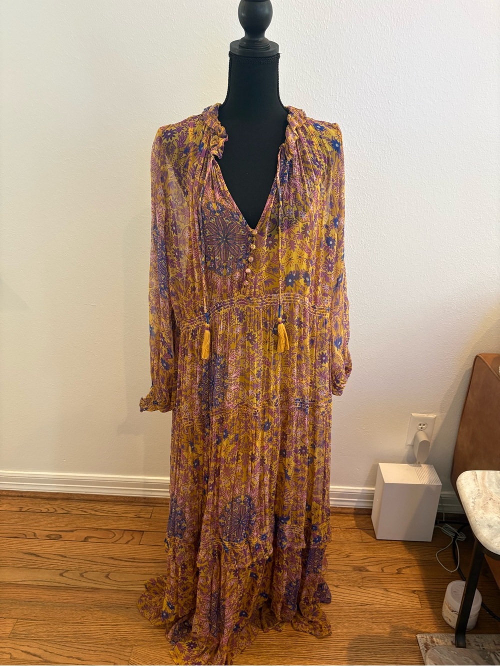 Anthropologie Mustard and Purple Bohemian Maxi Dress